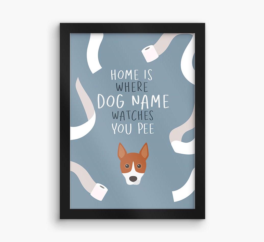 Watches You Pee: Personalized {breedFullName} Framed Print