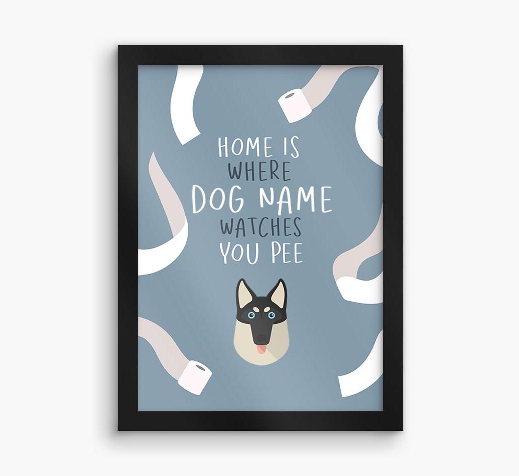 Watches You Pee: Personalized {breedFullName} Framed Print