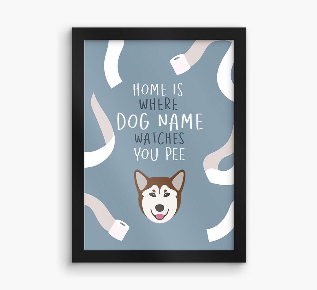 Watches You Pee: Personalized {breedFullName} Framed Print