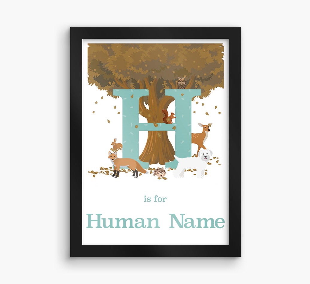 Autumn Animals Initial: Personalised {breedFullName} Framed Print