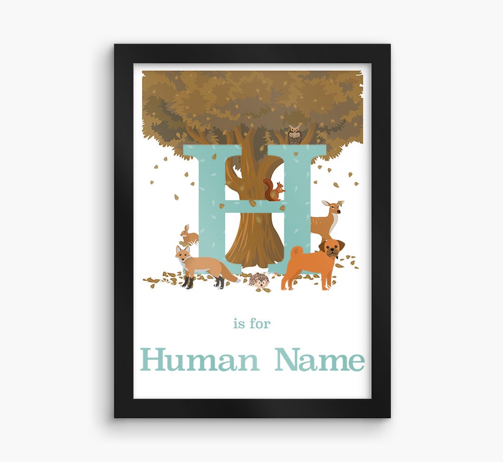 Autumn Animals Initial: Personalised {breedFullName} Framed Print