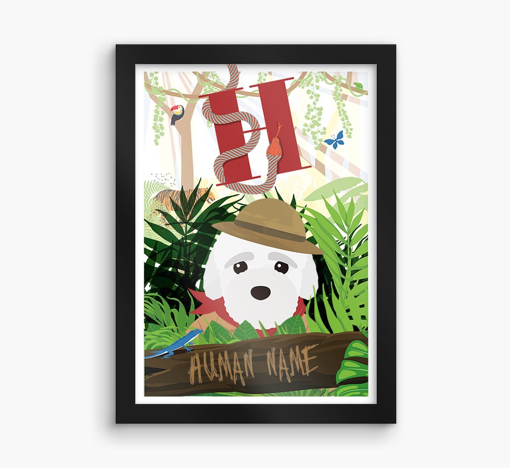 Jungle Initial: Personalised {breedFullName} Framed Print
