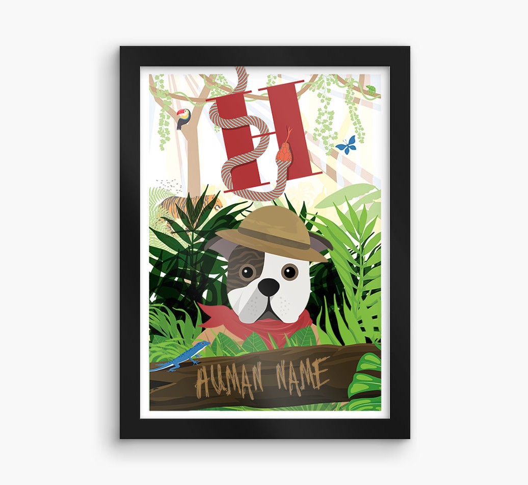 Jungle Initial: Personalized {breedFullName} Framed Print