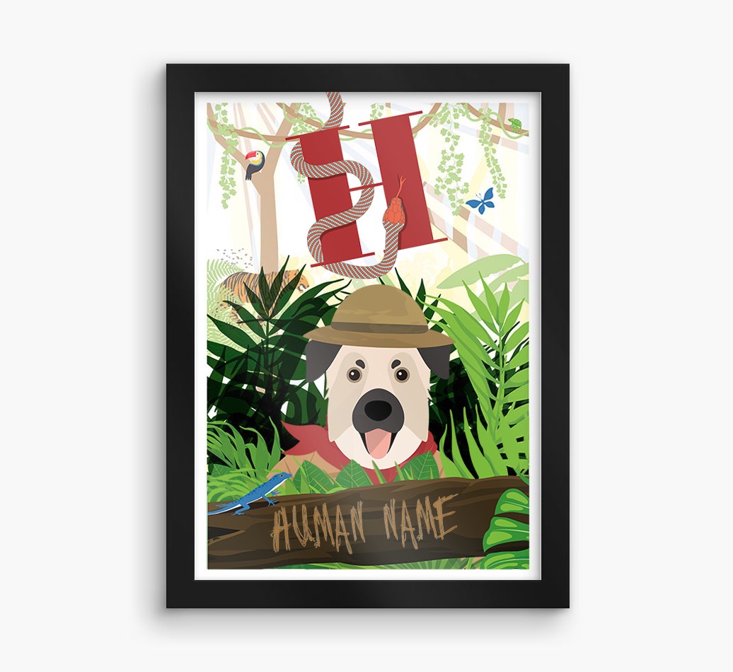Jungle Initial: Personalised {breedFullName} Framed Print