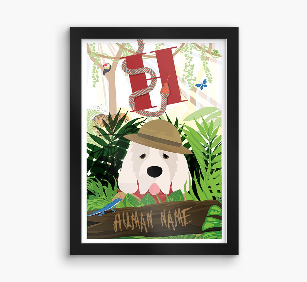 Jungle Initial: Personalised {breedFullName} Framed Print