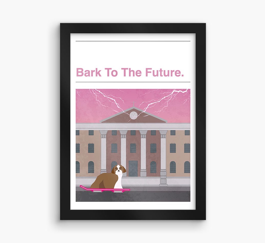 Bark To The Future: Personalised {breedFullName} Framed Print
