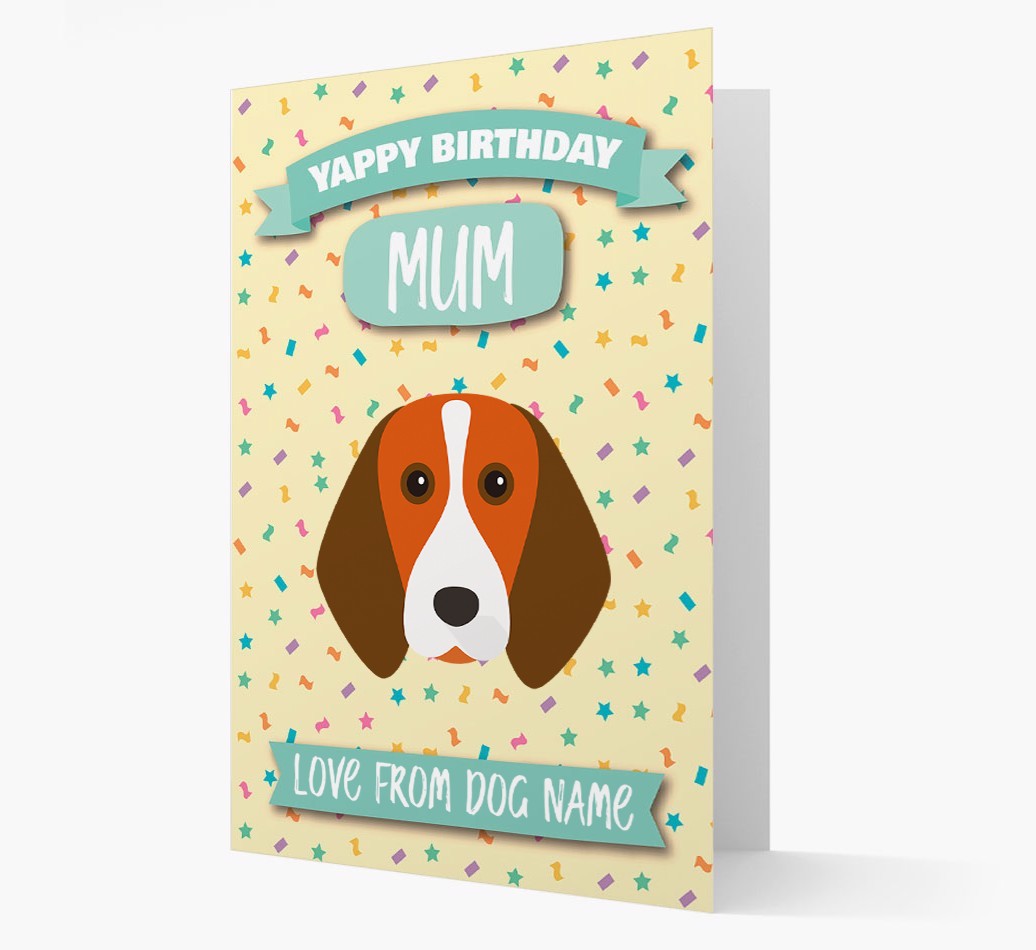 Personalised Card 'Yappy Birthday Mum' with {breedCommonName} Icon