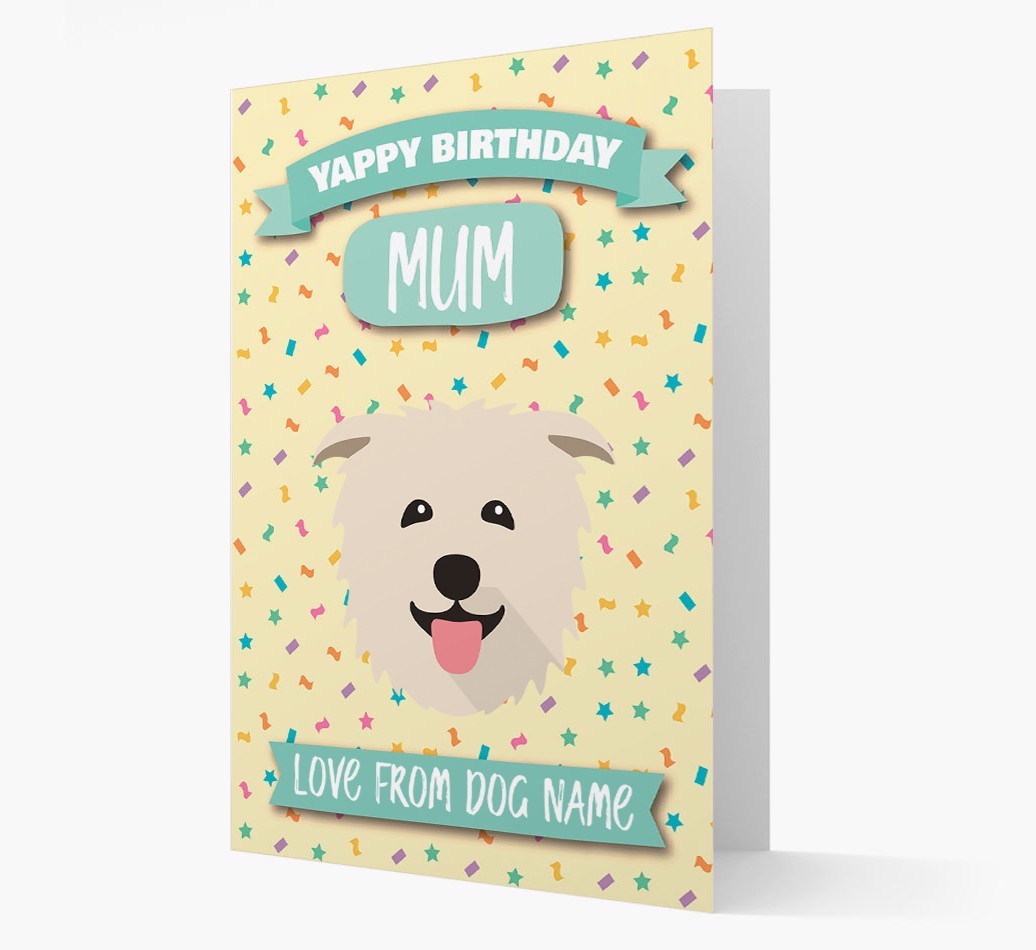 Personalised Card 'Yappy Birthday Mum' with {breedCommonName} Icon
