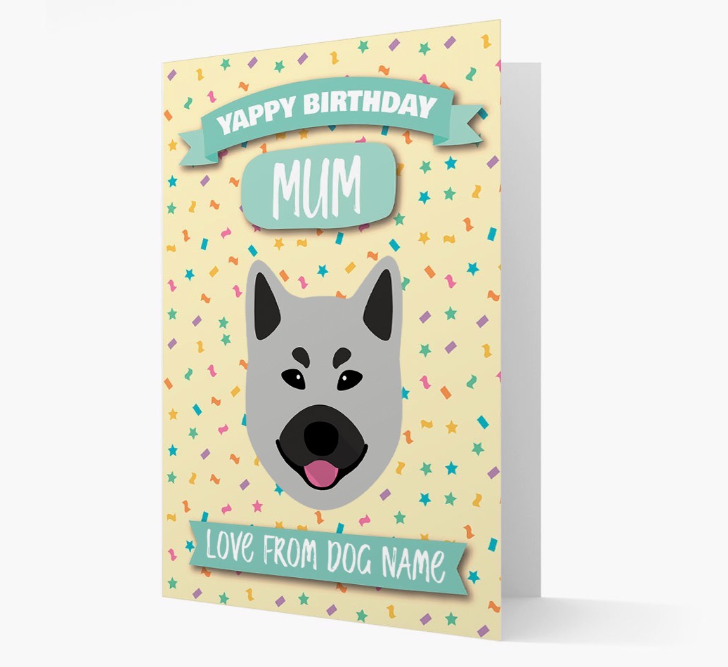 Personalised Card 'Yappy Birthday Mum' with {breedCommonName} Icon