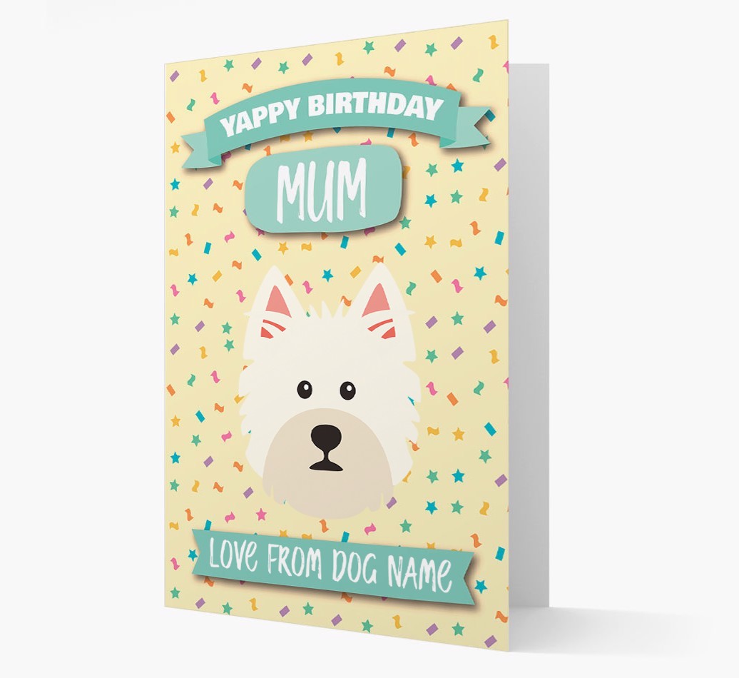 Personalised Card 'Yappy Birthday Mum' with {breedCommonName} Icon
