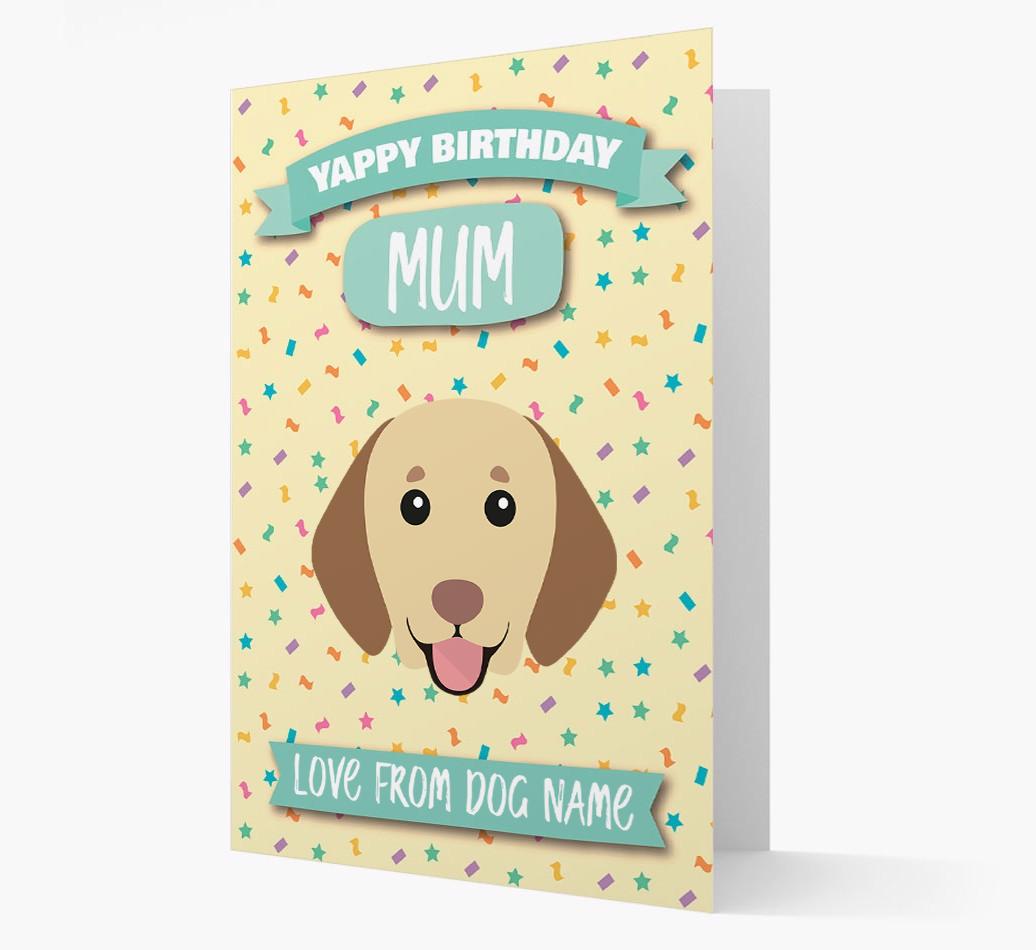 Personalised Card 'Yappy Birthday Mum' with {breedCommonName} Icon