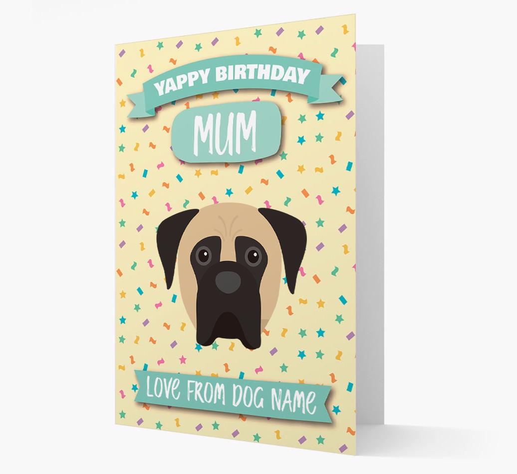 Personalised Card 'Yappy Birthday Mum' with {breedCommonName} Icon