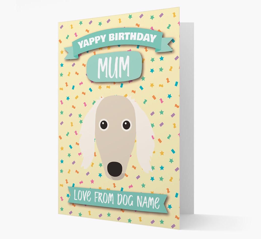 Personalised Card 'Yappy Birthday Mum' with {breedCommonName} Icon