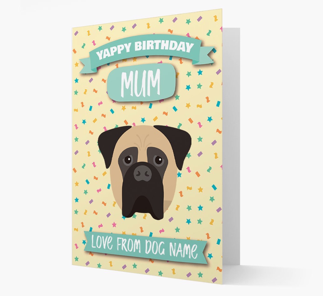 Personalised Card 'Yappy Birthday Mum' with {breedCommonName} Icon