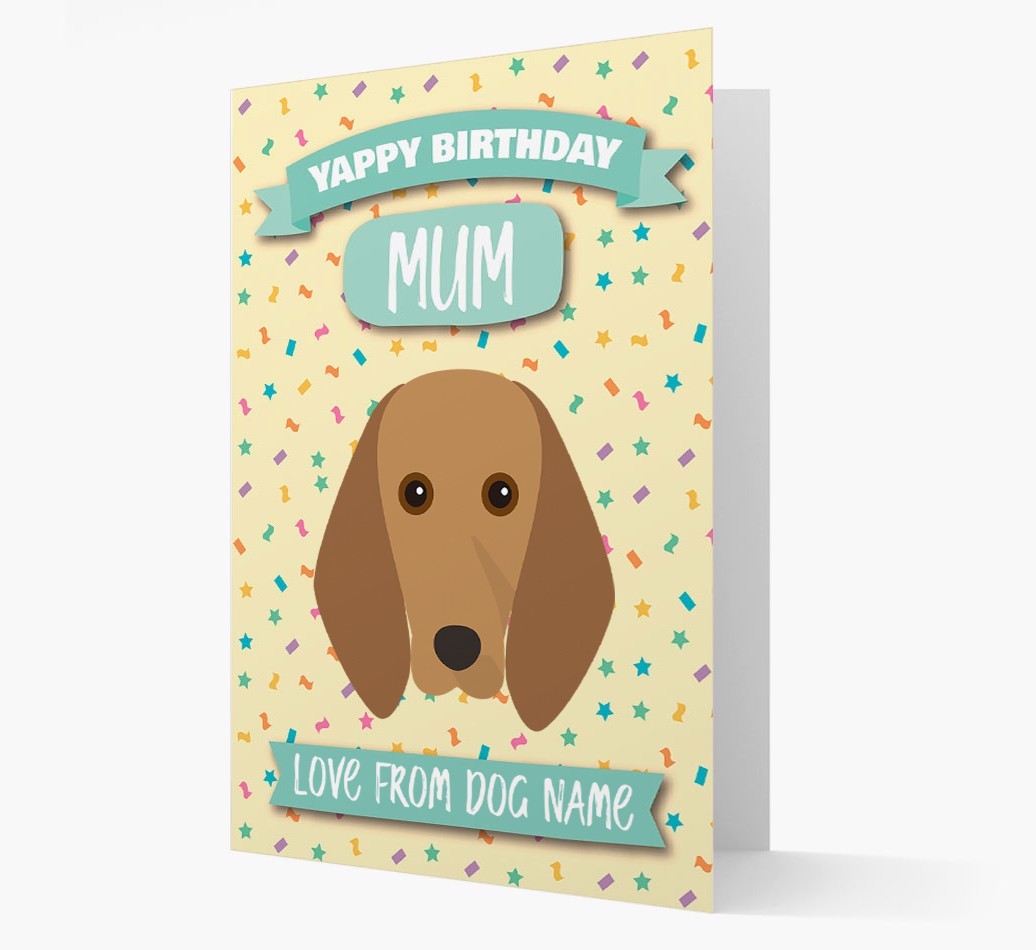 Personalised Card 'Yappy Birthday Mum' with {breedCommonName} Icon