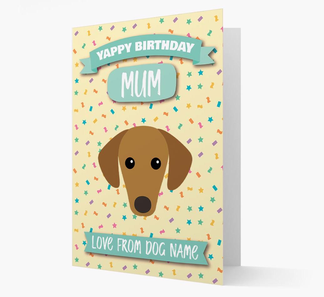 Personalised Card 'Yappy Birthday Mum' with {breedCommonName} Icon