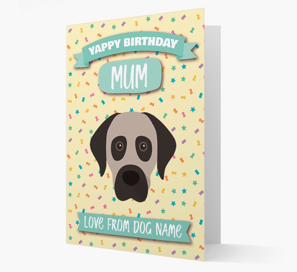 Personalised Card 'Yappy Birthday Mum' with {breedCommonName} Icon