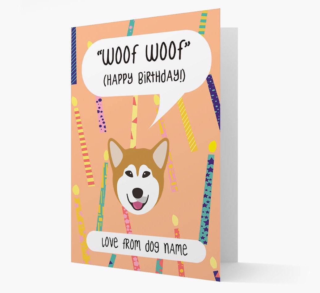Personalized 'Woof Woof' Birthday Card with {breedFullName} Icon