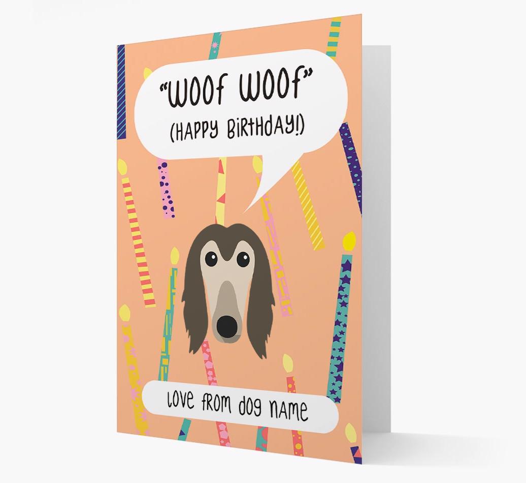Personalized 'Woof Woof' Birthday Card with {breedFullName} Icon