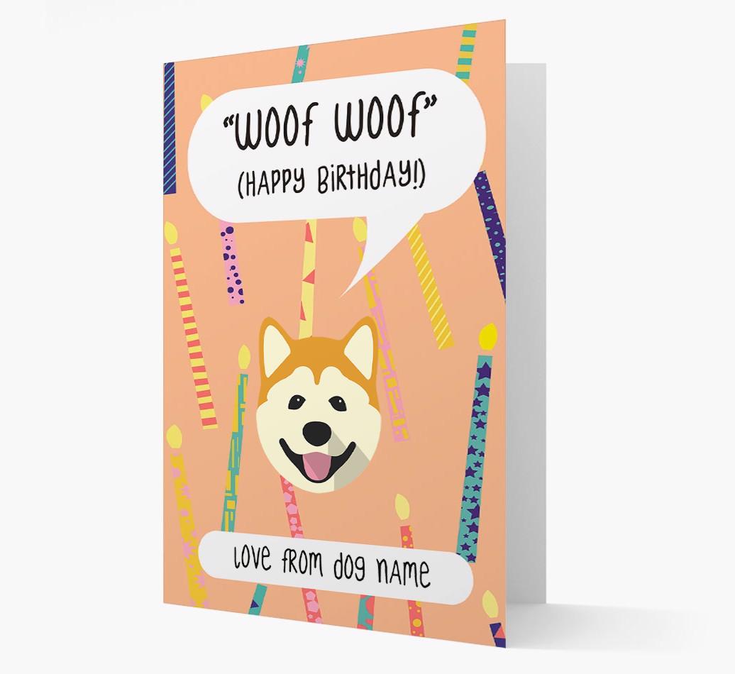 Personalized 'Woof Woof' Birthday Card with {breedFullName} Icon