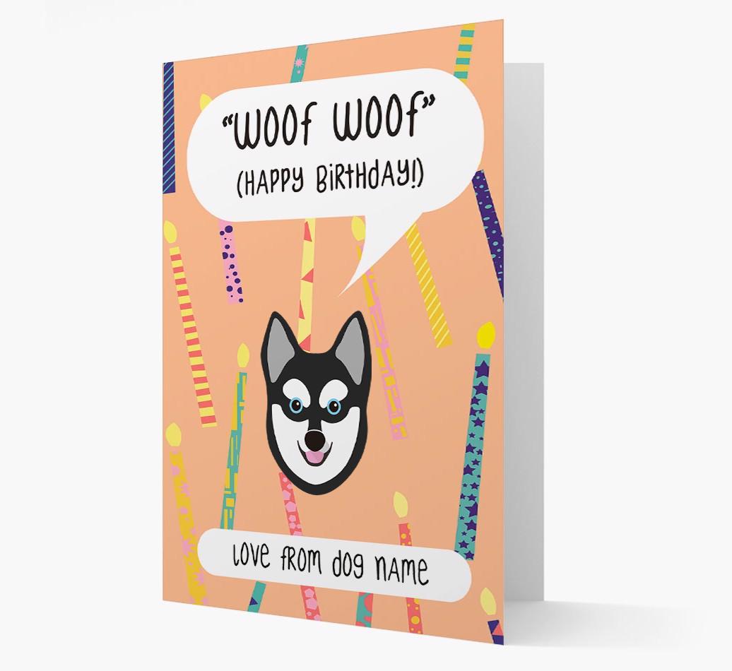 Personalized 'Woof Woof' Birthday Card with {breedFullName} Icon