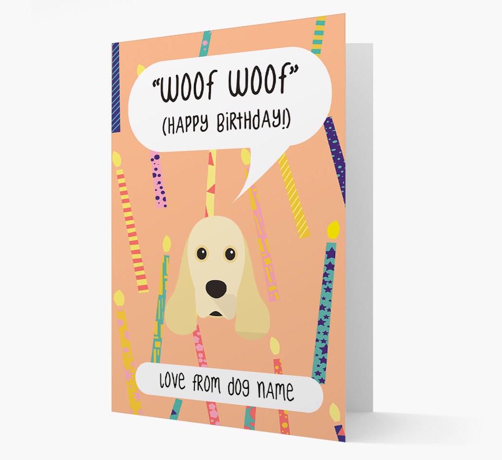 Personalized 'Woof Woof' Birthday Card with {breedFullName} Icon