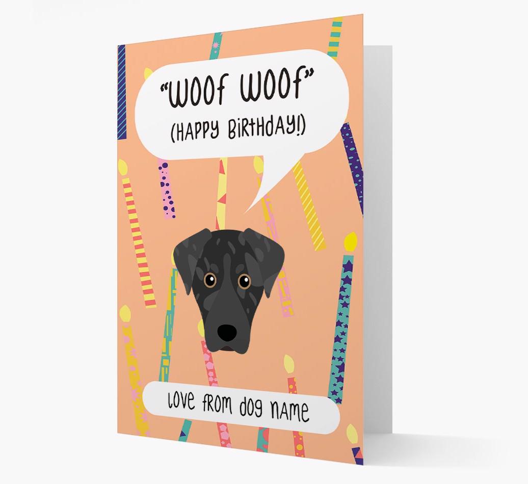 Personalized 'Woof Woof' Birthday Card with {breedFullName} Icon