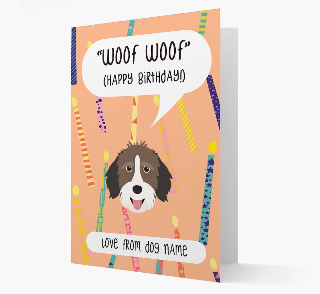 Personalized 'Woof Woof' Birthday Card with {breedFullName} Icon