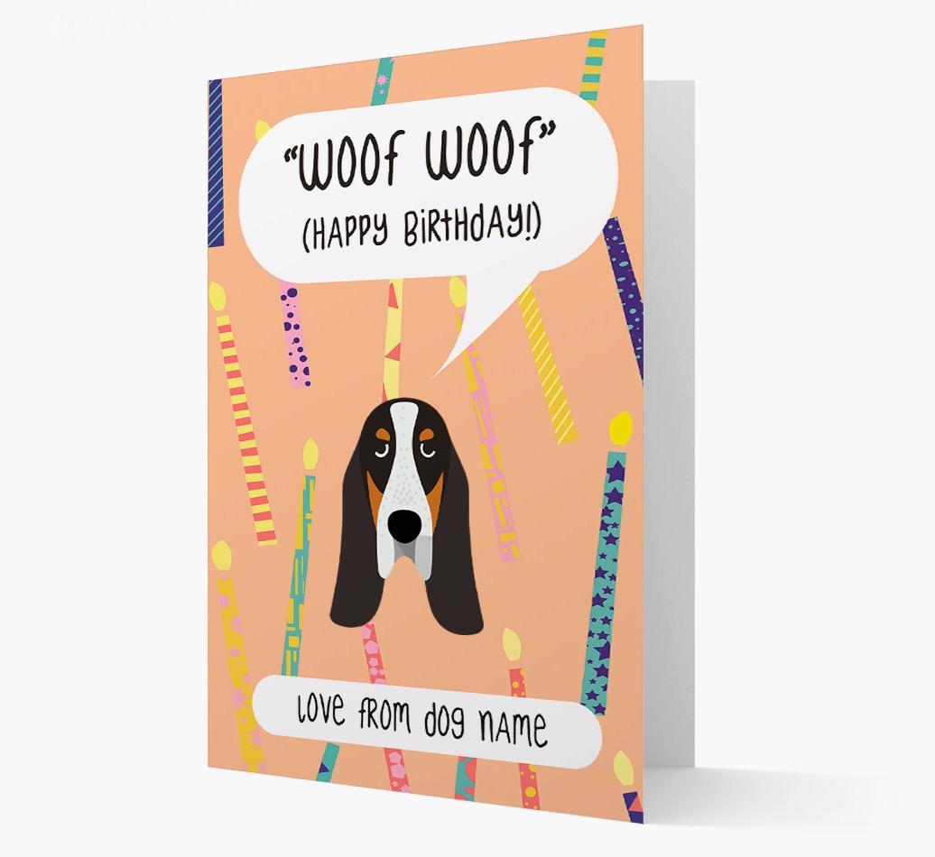 Personalized 'Woof Woof' Birthday Card with {breedFullName} Icon