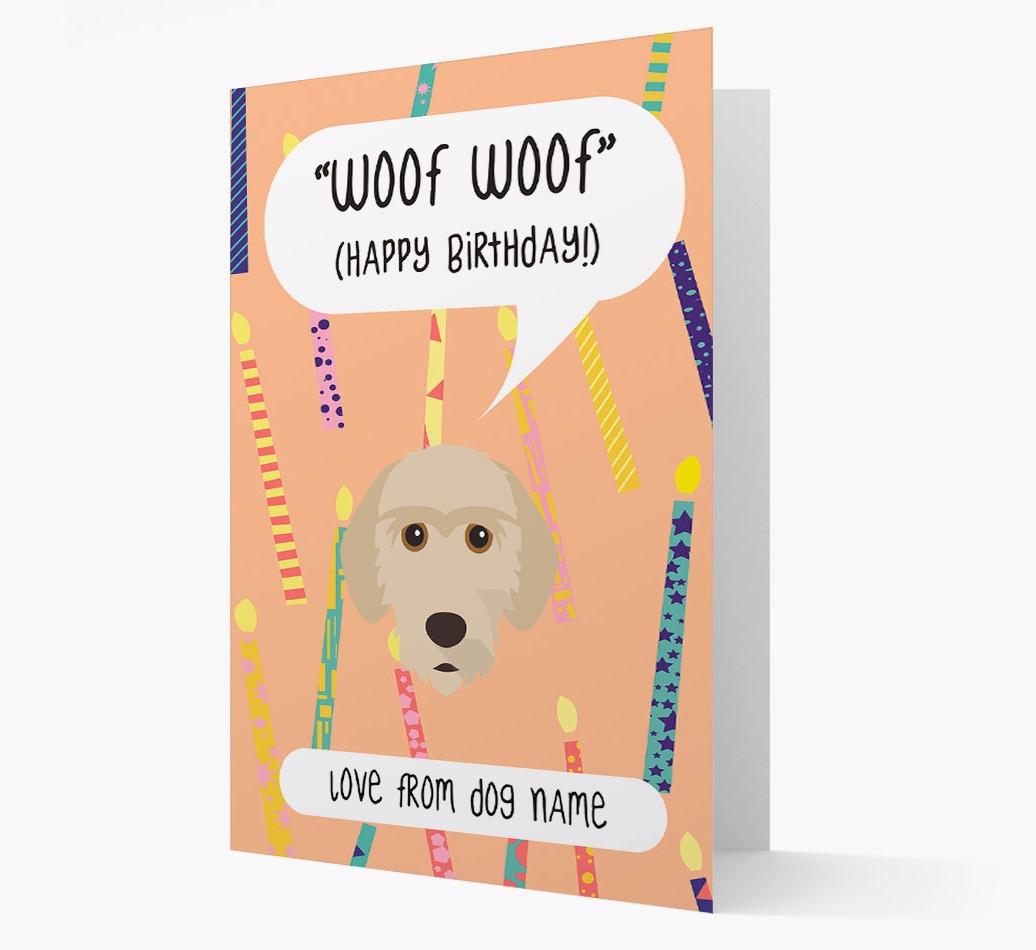 Personalized 'Woof Woof' Birthday Card with {breedFullName} Icon