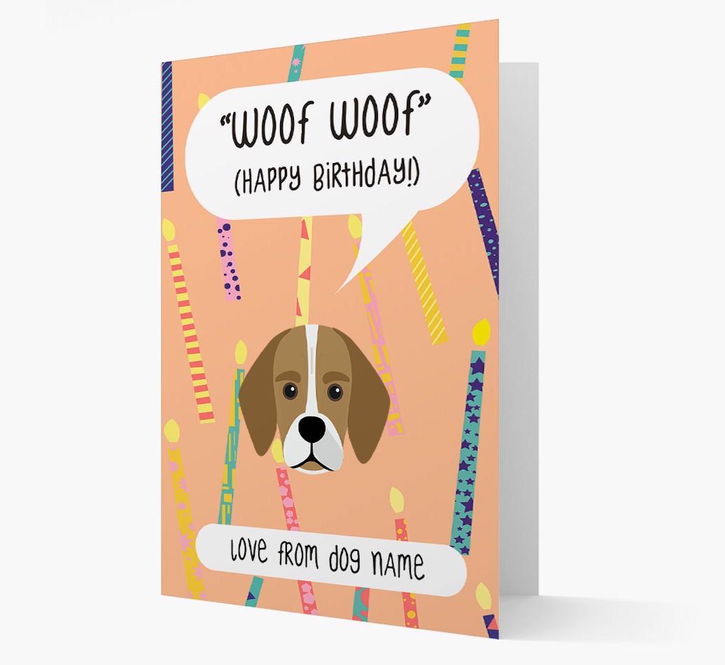 Personalized 'Woof Woof' Birthday Card with {breedFullName} Icon