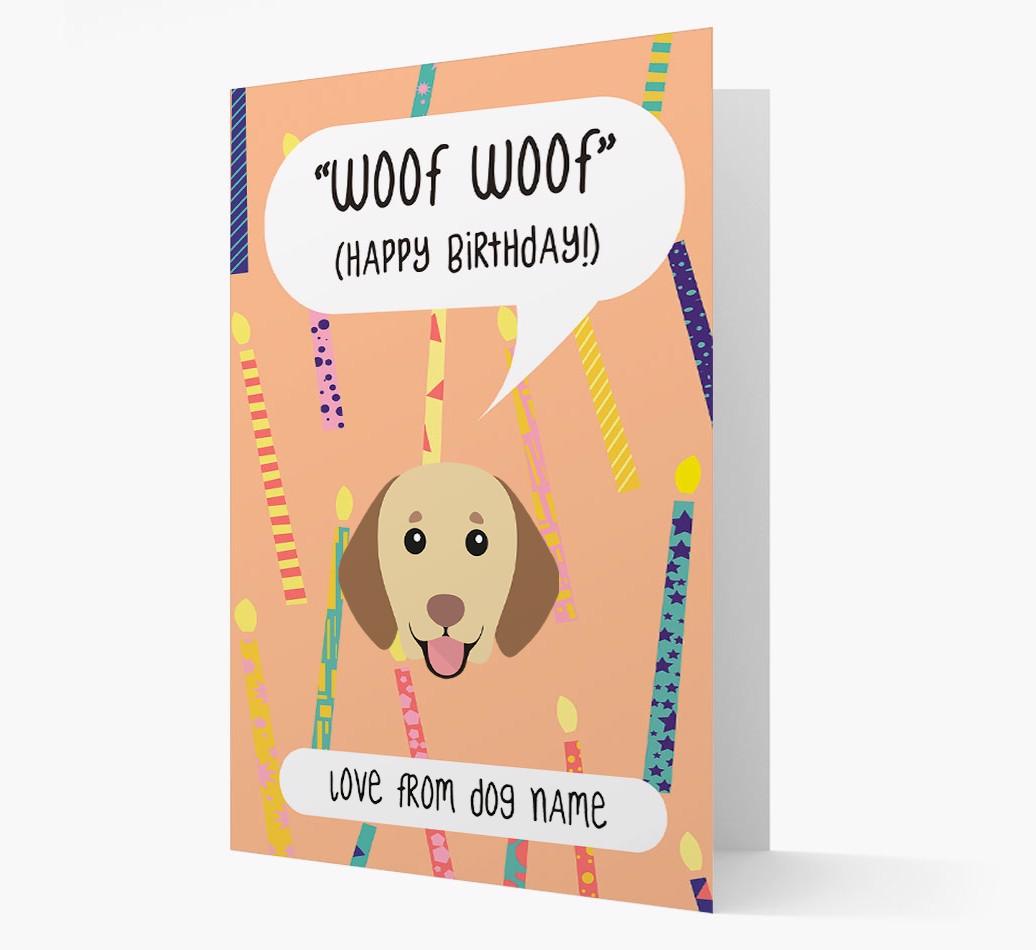 Personalized 'Woof Woof' Birthday Card with {breedFullName} Icon
