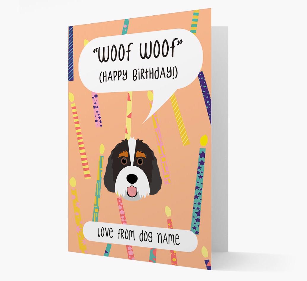 Personalized 'Woof Woof' Birthday Card with {breedFullName} Icon