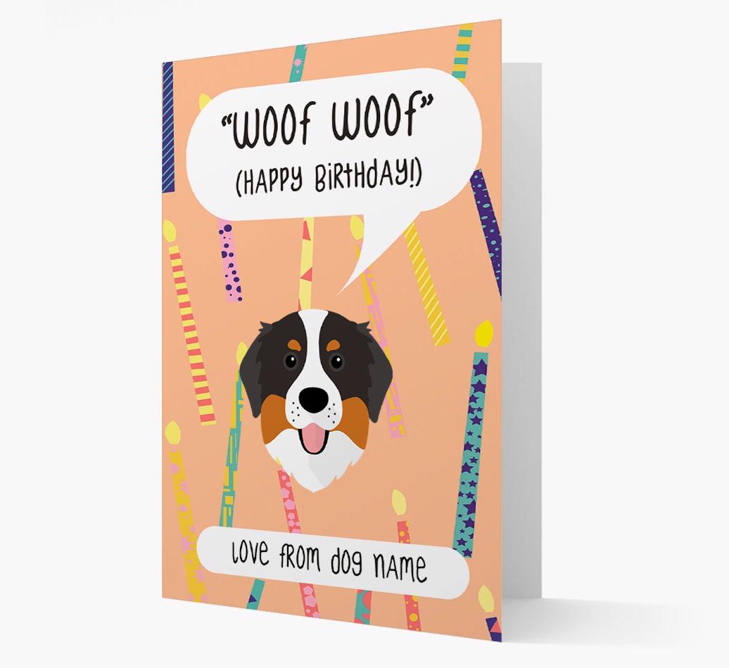 Personalized 'Woof Woof' Birthday Card with {breedFullName} Icon