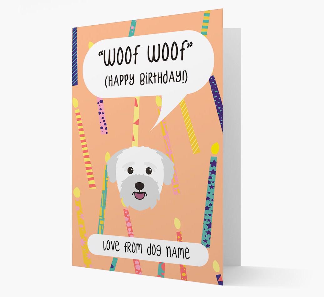 Personalized 'Woof Woof' Birthday Card with {breedFullName} Icon