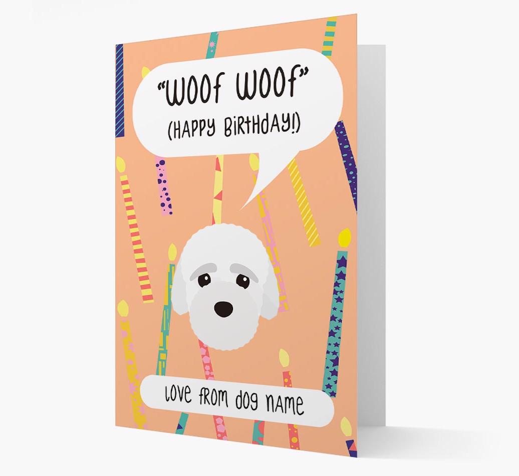 Personalized 'Woof Woof' Birthday Card with {breedFullName} Icon