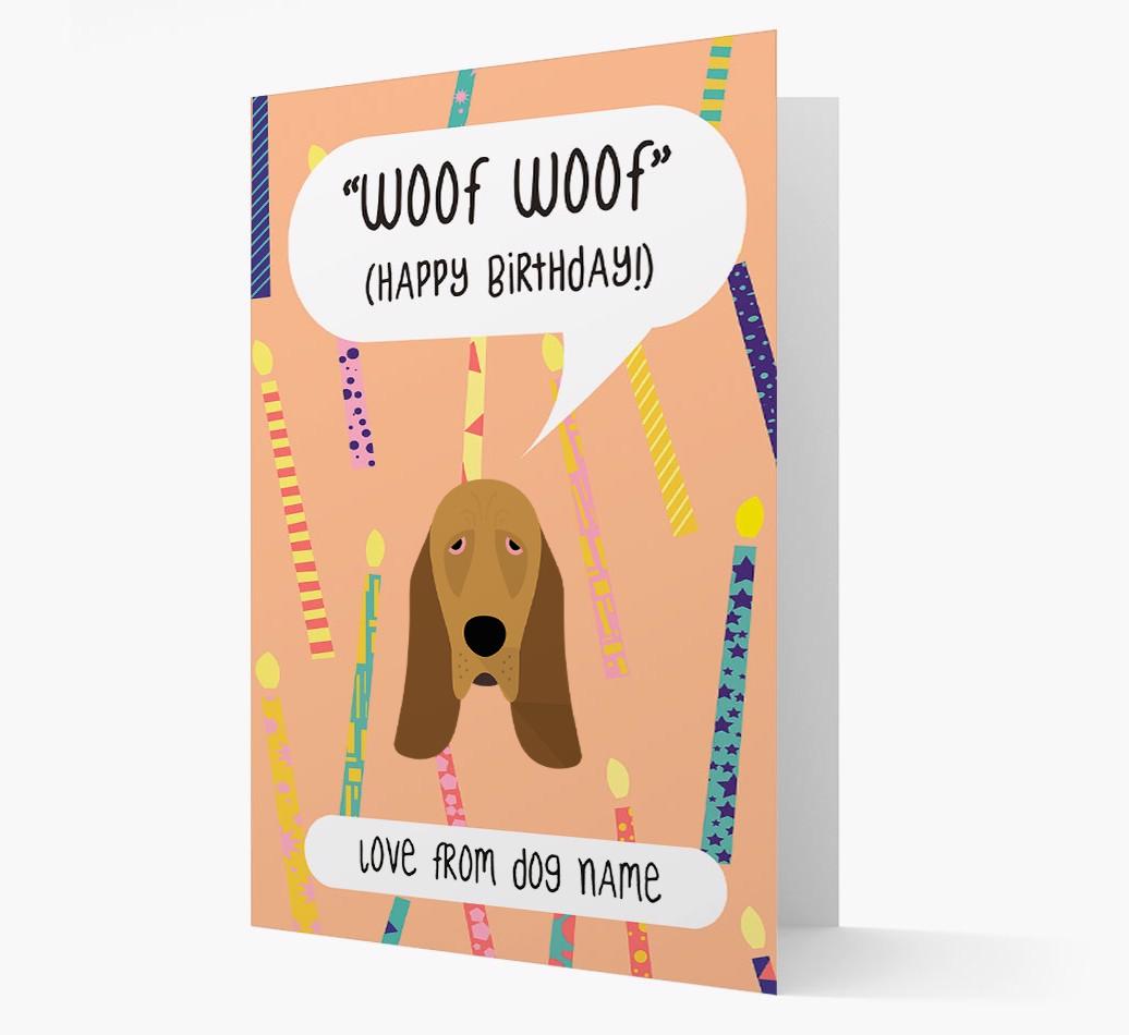 Personalized 'Woof Woof' Birthday Card with {breedFullName} Icon