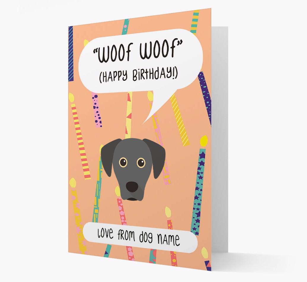 Personalized 'Woof Woof' Birthday Card with {breedFullName} Icon