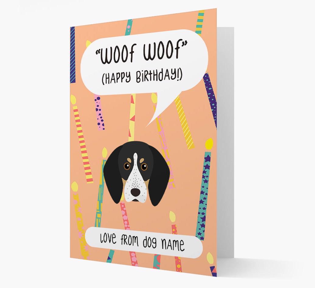 Personalized 'Woof Woof' Birthday Card with {breedFullName} Icon