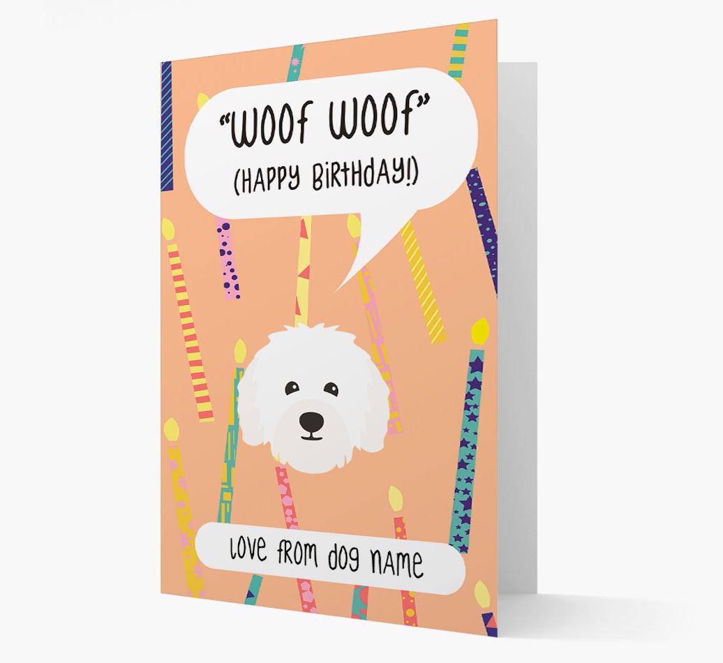 Personalized 'Woof Woof' Birthday Card with {breedFullName} Icon