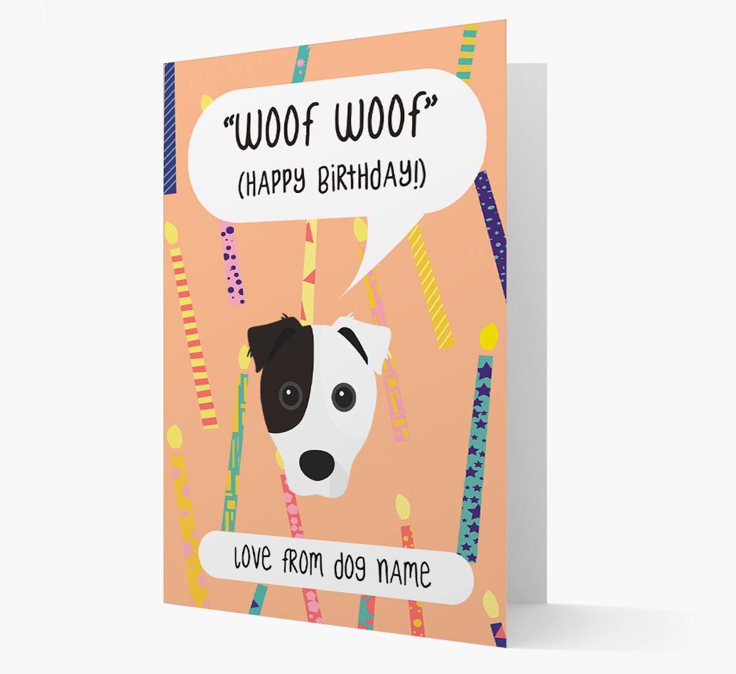 Personalized 'Woof Woof' Birthday Card with {breedFullName} Icon