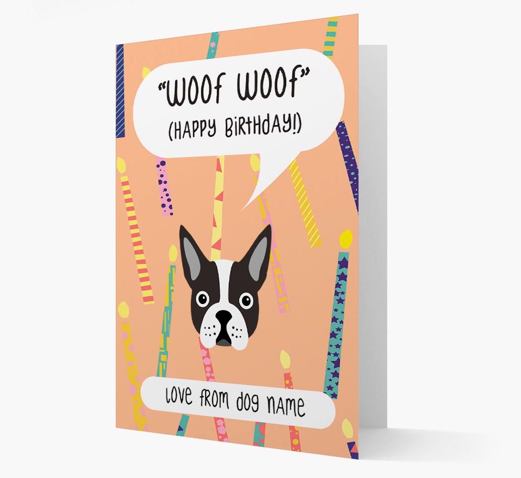 Personalized 'Woof Woof' Birthday Card with {breedFullName} Icon