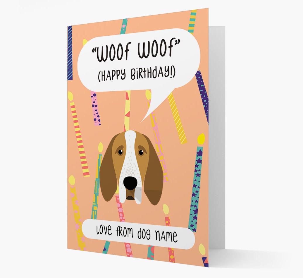 Personalized 'Woof Woof' Birthday Card with {breedFullName} Icon