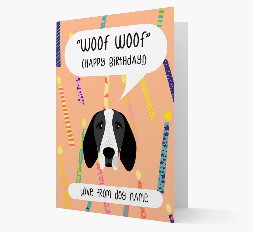 Personalized 'Woof Woof' Birthday Card with {breedFullName} Icon