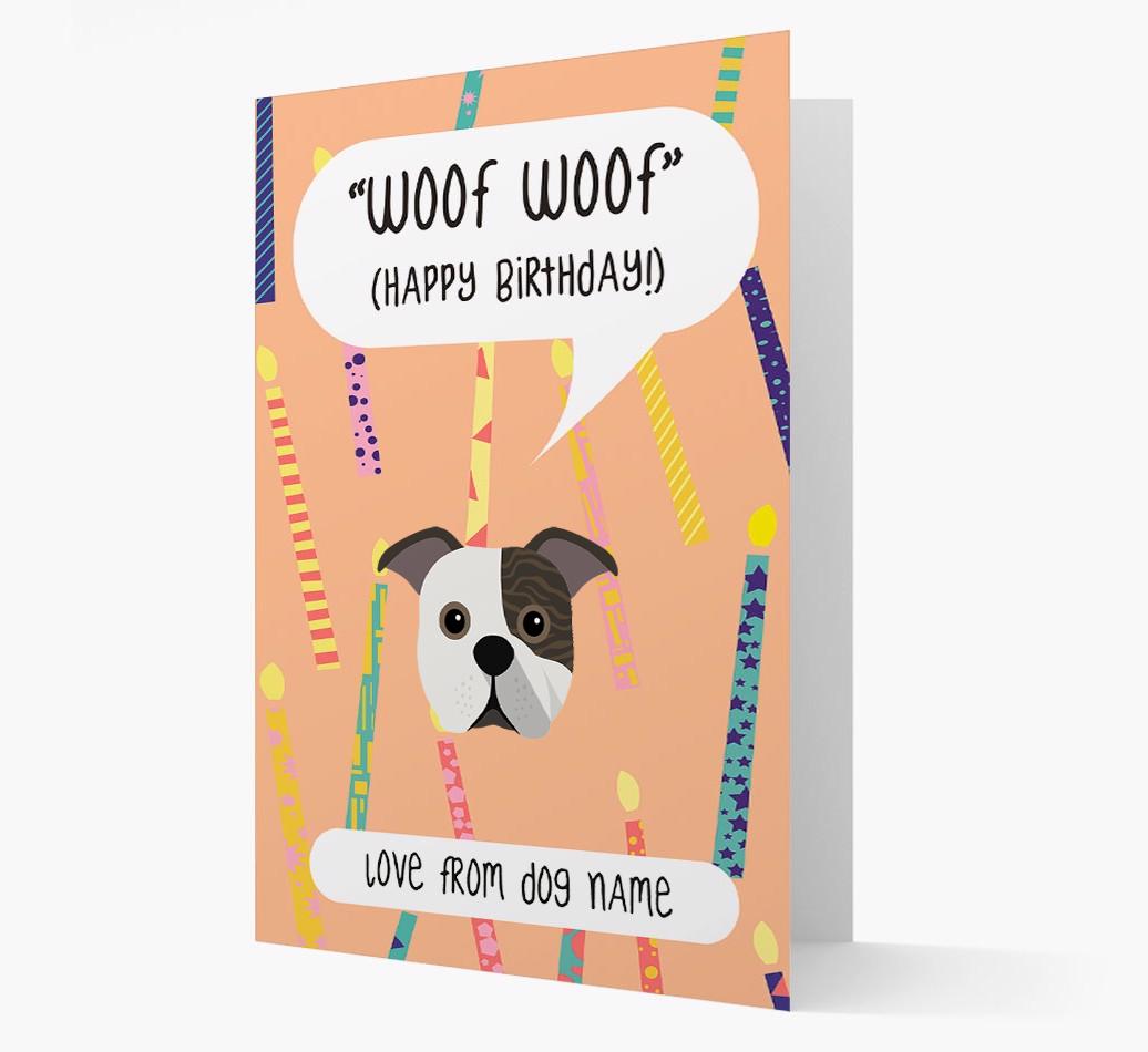 Personalized 'Woof Woof' Birthday Card with {breedFullName} Icon