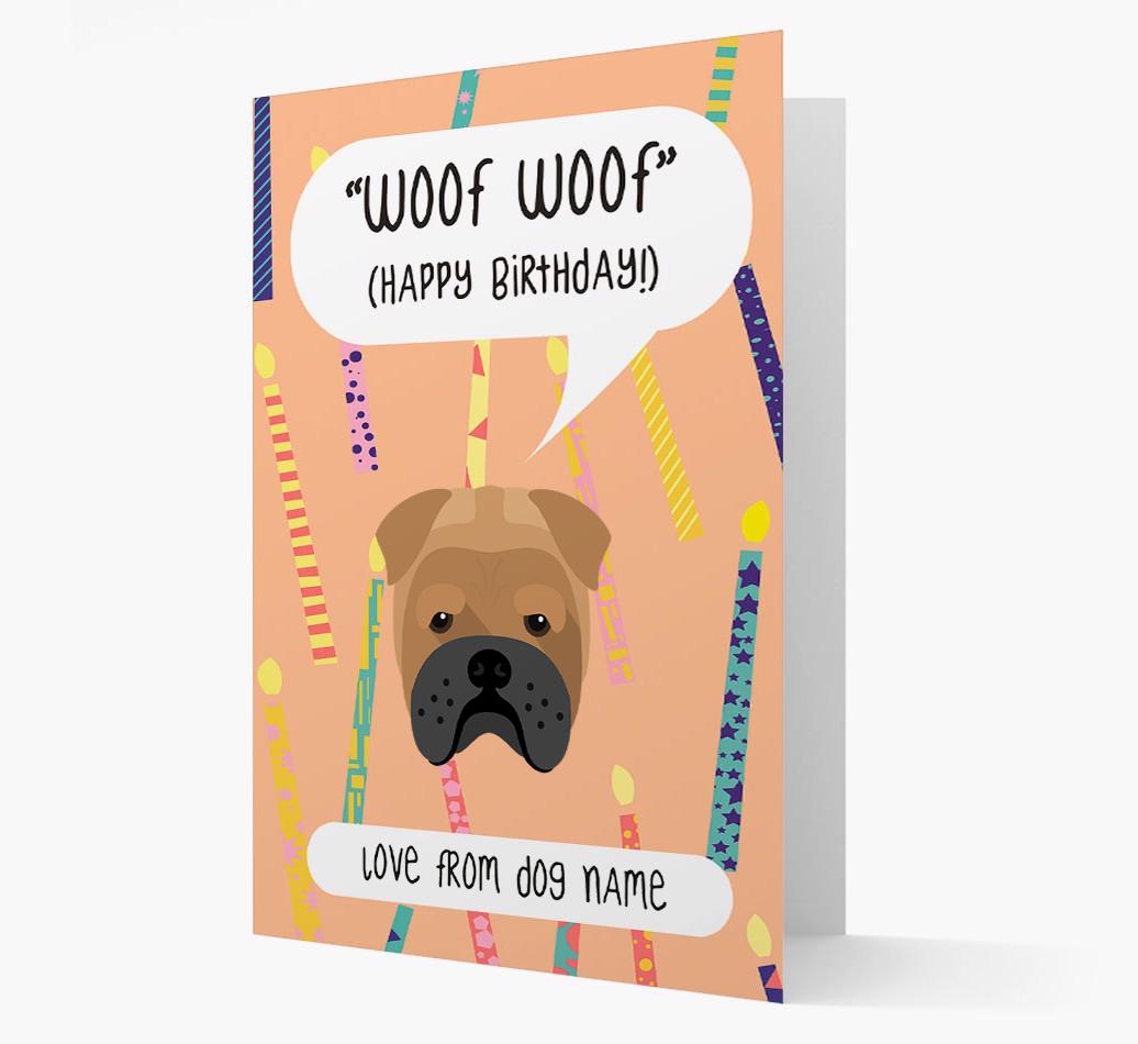 Personalized 'Woof Woof' Birthday Card with {breedFullName} Icon