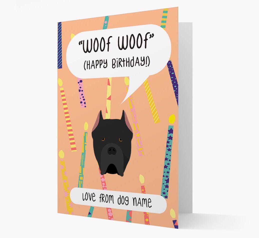 Personalized 'Woof Woof' Birthday Card with {breedFullName} Icon