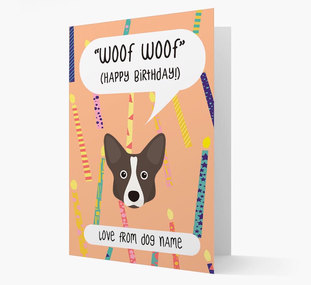 Personalized 'Woof Woof' Birthday Card with {breedFullName} Icon