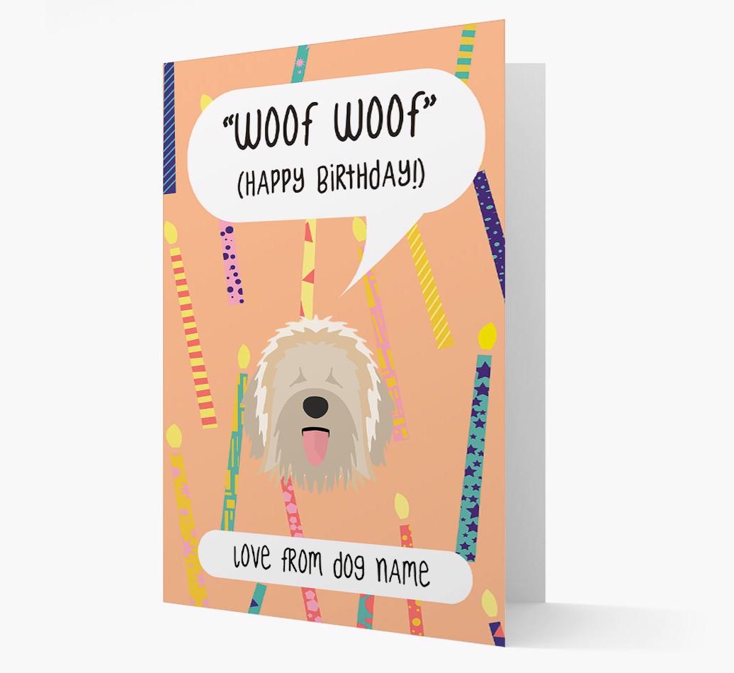 Personalized 'Woof Woof' Birthday Card with {breedFullName} Icon