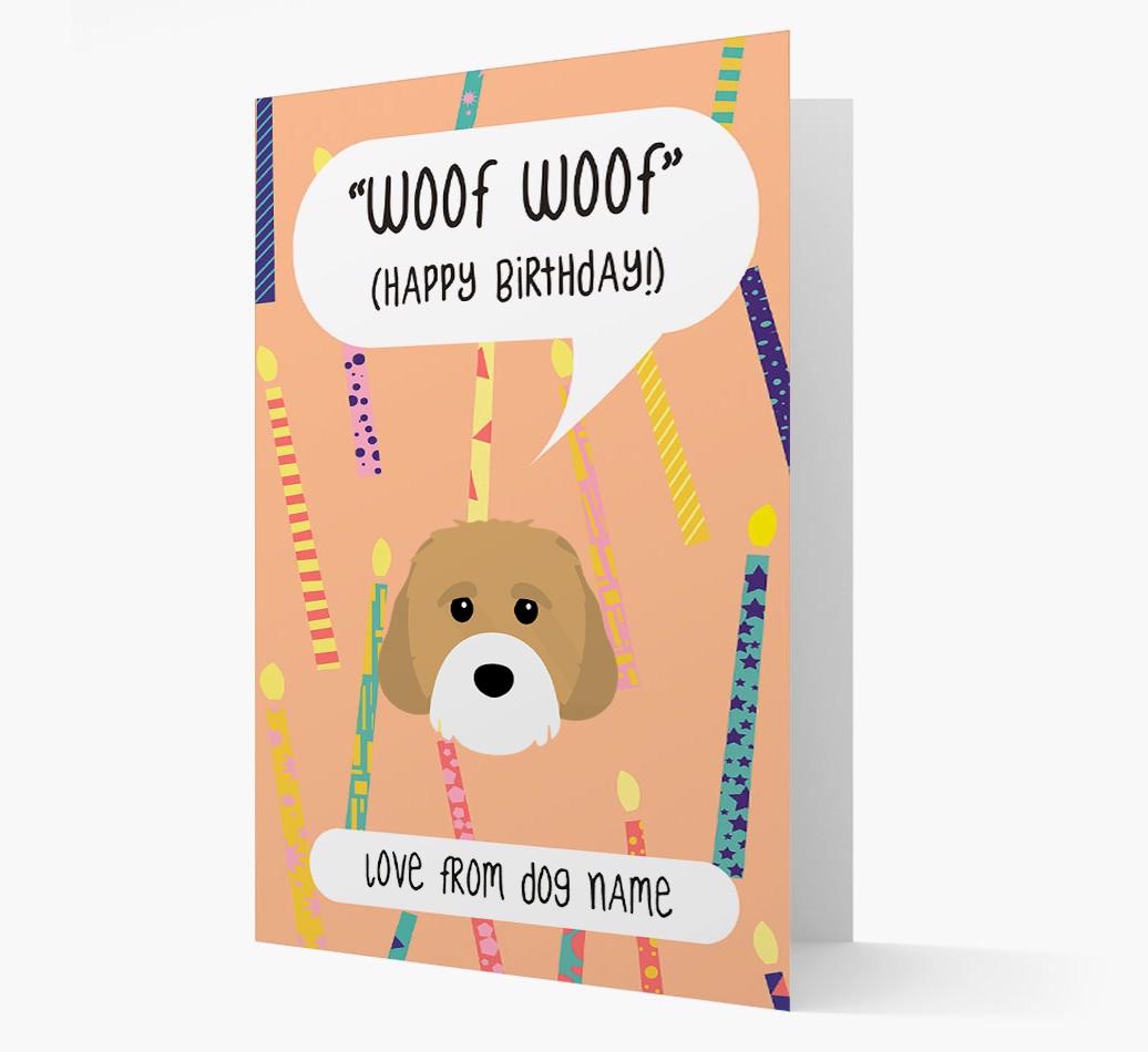 Personalized 'Woof Woof' Birthday Card with {breedFullName} Icon